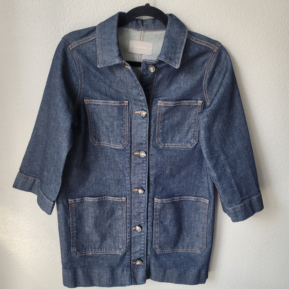 Everlane The Denim Chore Jacket Mini Dress In Dark Denim Size XSmall - Picture 2 of 8